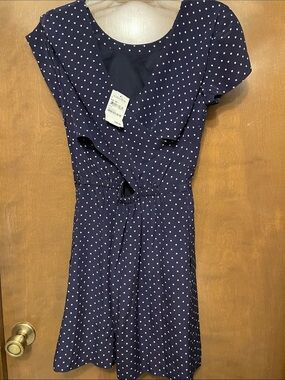 Madewell Navy & White Polka Dot Midi Dress